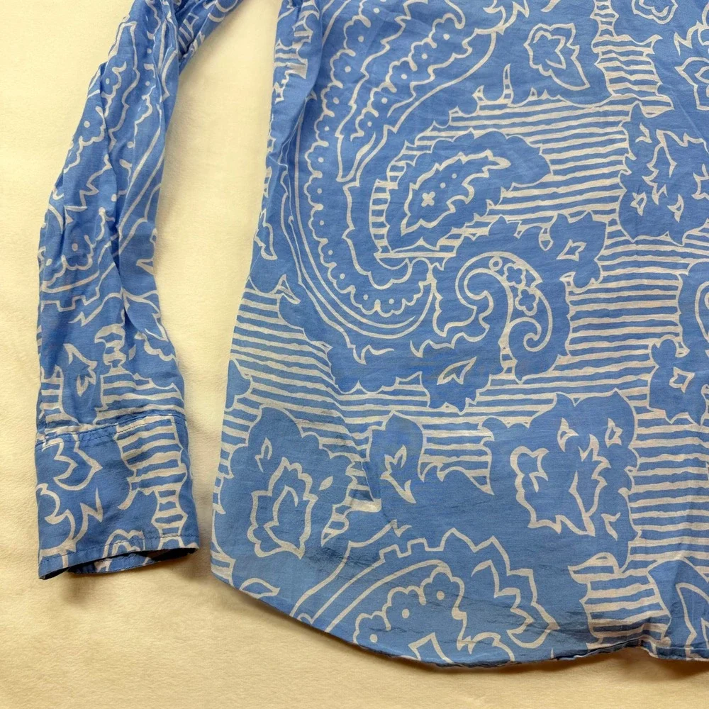 J. Crew‎ Womens Blue White Paisley Cotton Silk Button Down Shirt Size 000